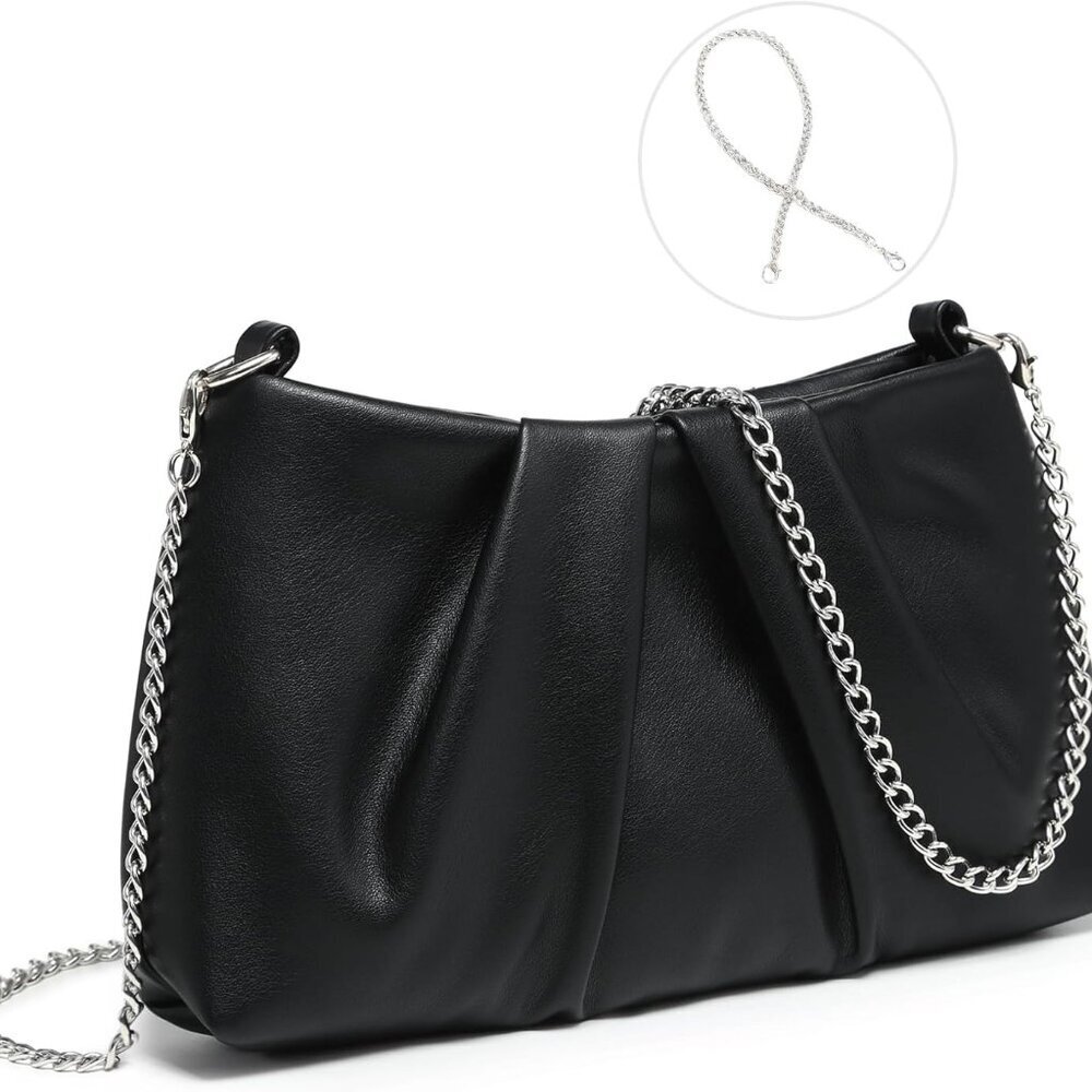 Pleated Vegan Leather Evening Bag Clutch Crossbody Purse For Women